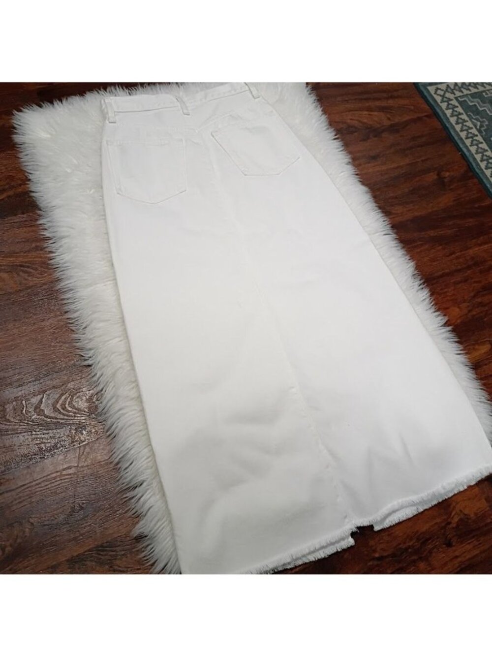 J.Crew White Denim Maxi Skirt 24 High Slit Modesty Frayed Hem Preppy Clean - Picture 13 of 14